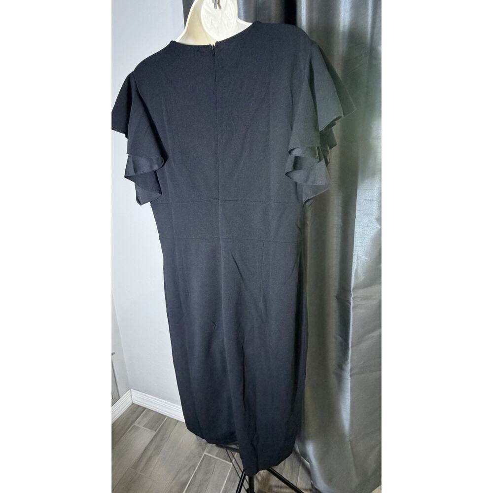 Knitee Women’s 2XL Black Deep V-neck Ruffle Sleeve Cocktail Party Pencil Dress‎ - Picture 2 of 14